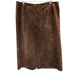 Lord & Taylor Suede Leather Midi Pencil Skirt Womens Size 20 Brown Classic *Flaw